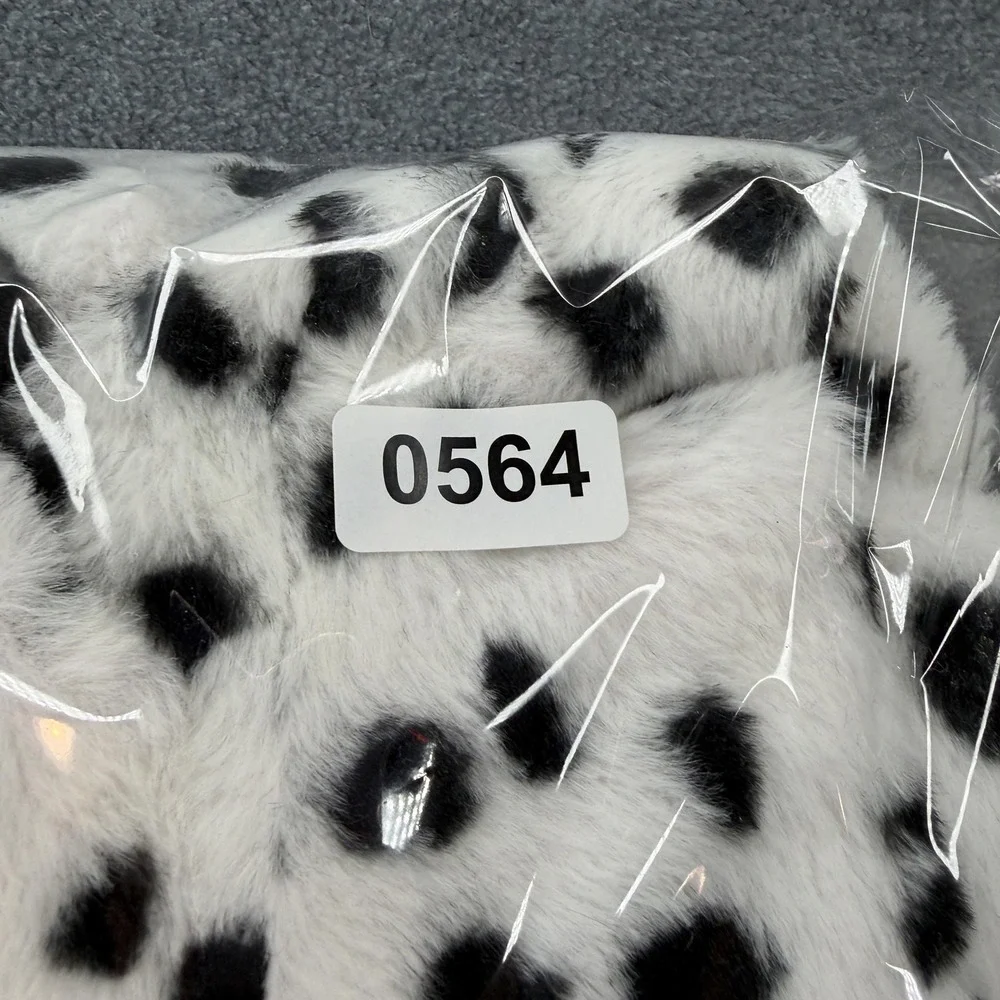 Disney Cruella Vest Womens L or XL White Dalmatian Faux Fur Hooded Long Costume